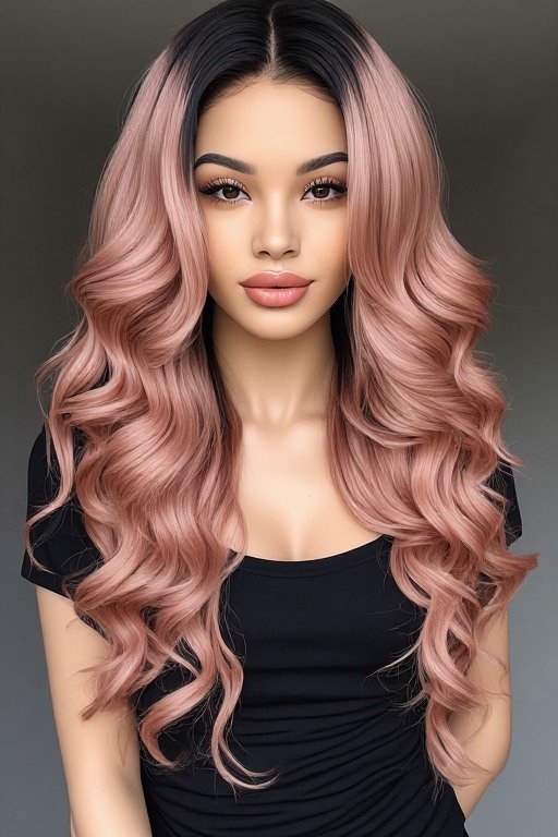Soft Rose Gold Ombre Wig Hairstyle