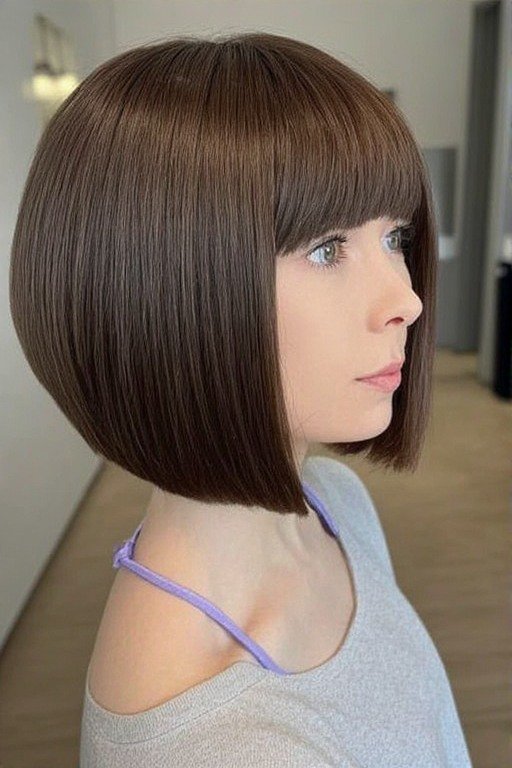 Soft Volume Jaw Bob with Side hairstyle
