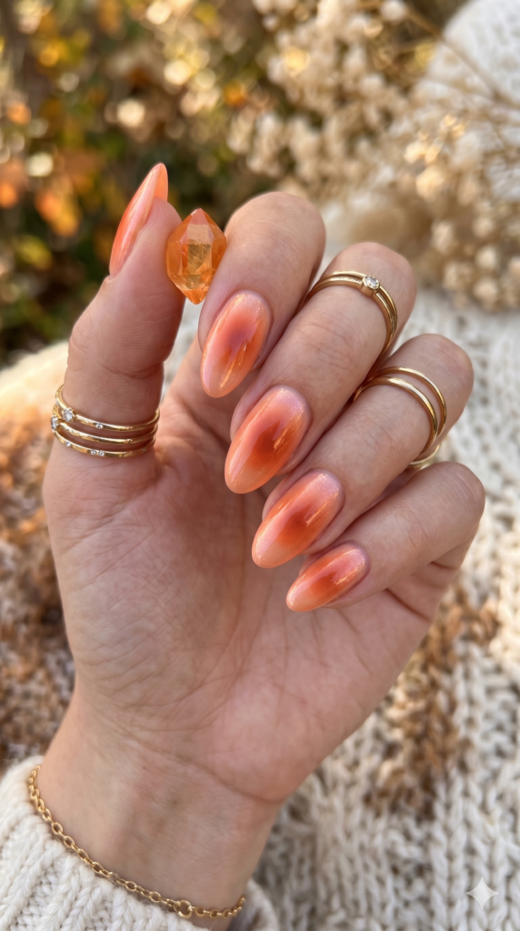 Sunset Orange Aura Nails Art