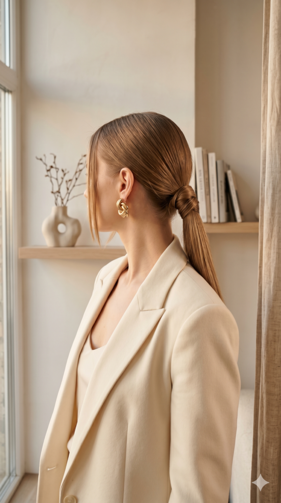 The Chic Low Knotted Pony hair style