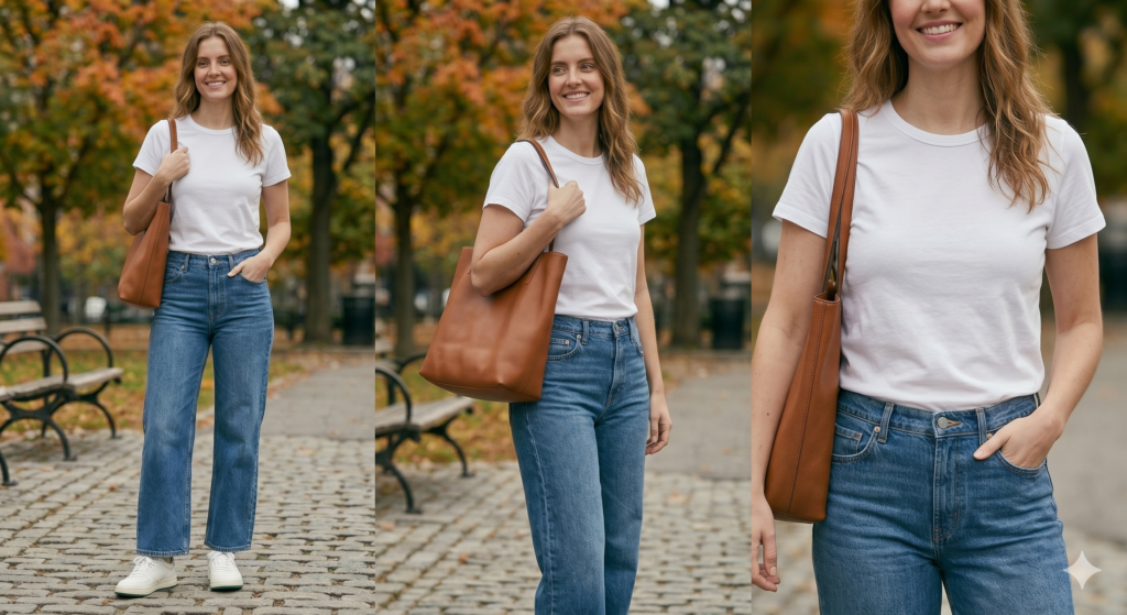The Classic Everyday Look Basic Tee Wide Leg Jeans 