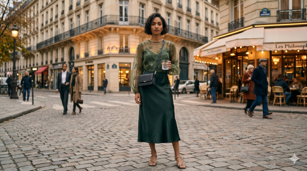 The Satin Slip Dress Sheer Layering 