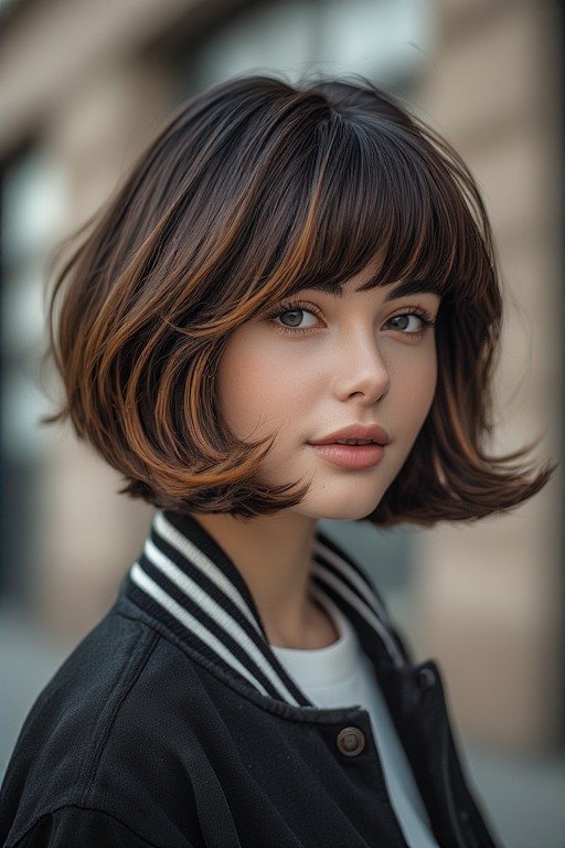 Varsity Bob with Curtain Bangs