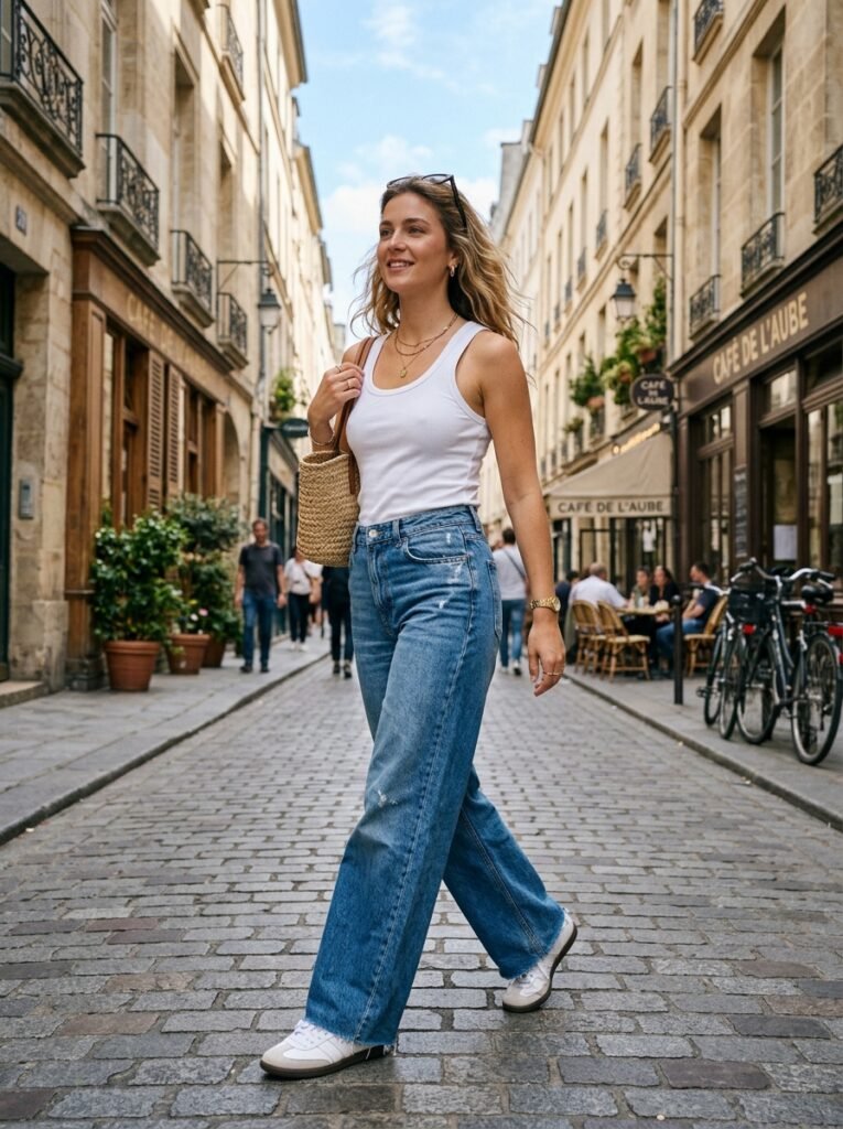 White-Tank-Top-With-Wide-Jeans 
