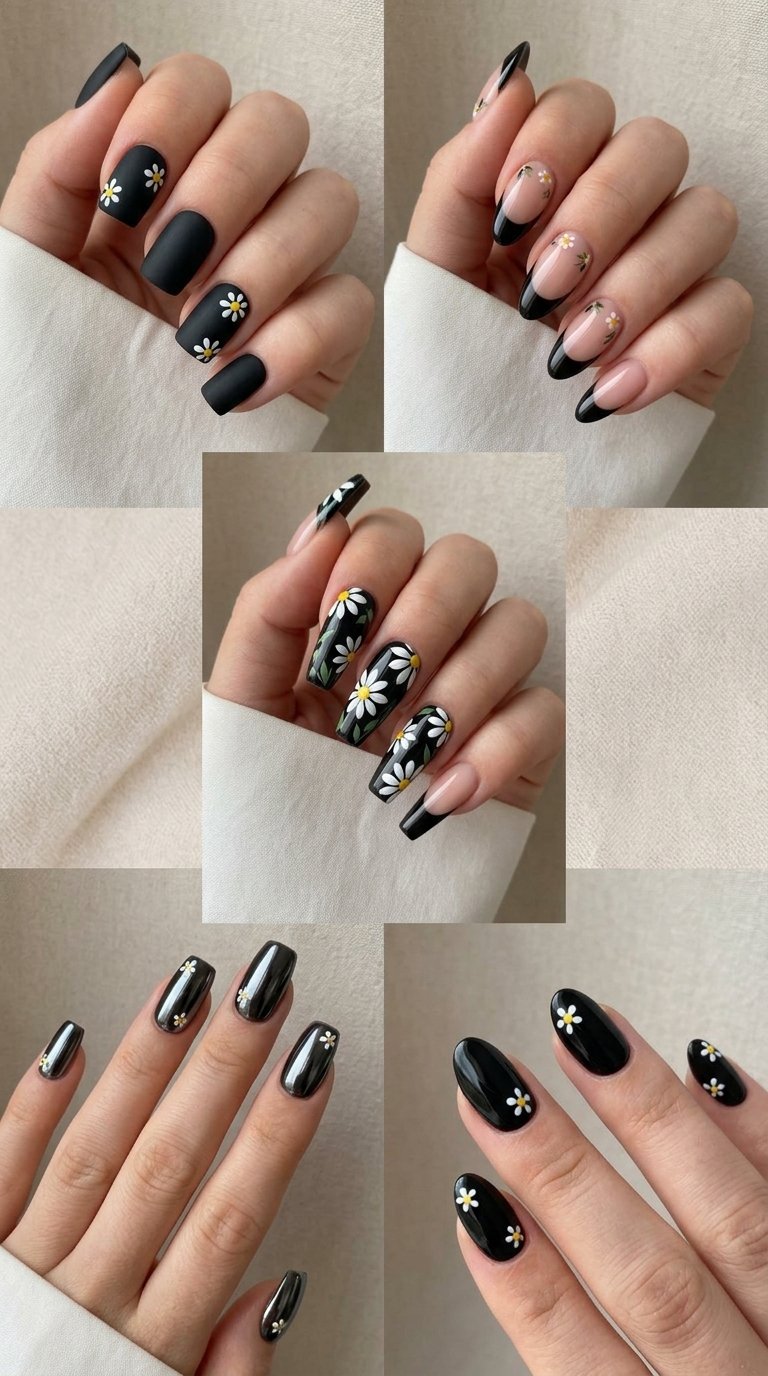 5 Black Daisy Whisper Nails That Look Chic and Trendy