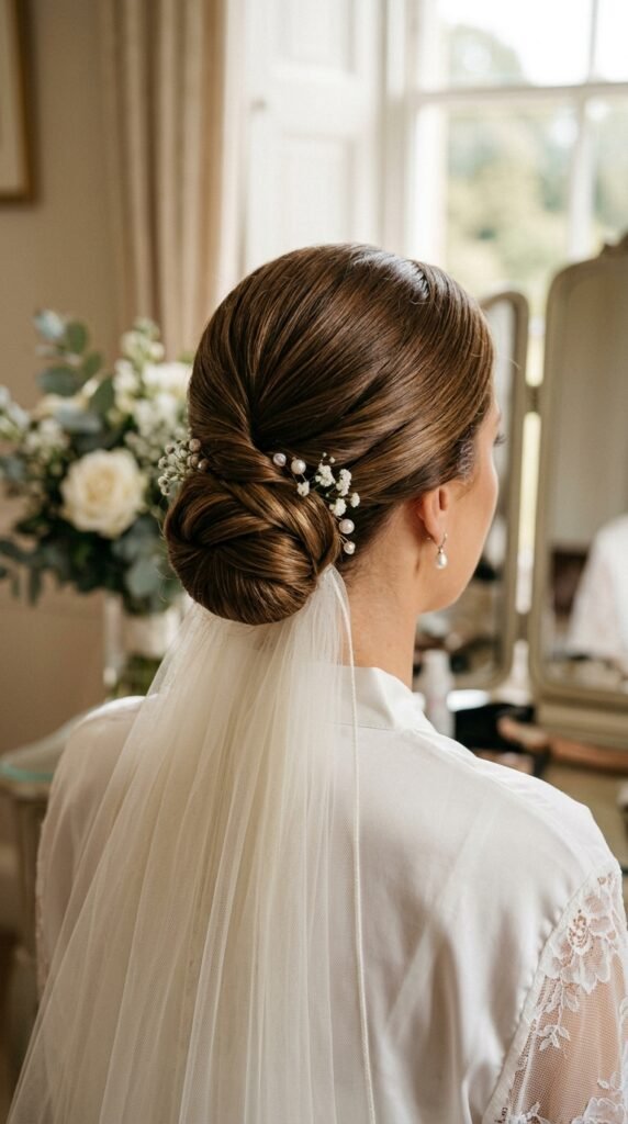 5 Sleek Middle Part Bridal Bun Hairstyles Every Modern Bride Will Love