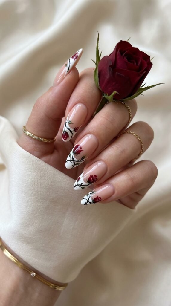 5 Thorny Rose French Tips Nail Ideas for a Bold Glam Look