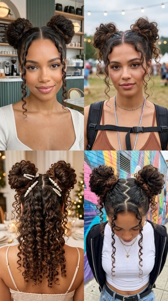 5 Viral Ways to Wear Curly Space Buns with Loose Curls