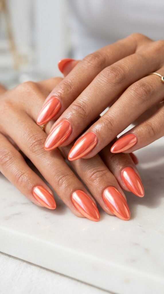 5 Ways to Wear Coral Chrome Shine Nails for a Viral Manicure