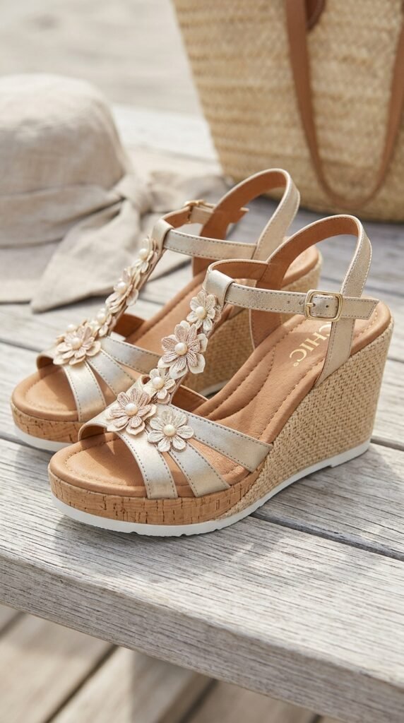 7Chic-Metallic-Floral-Pearl-Wedge-Sandals