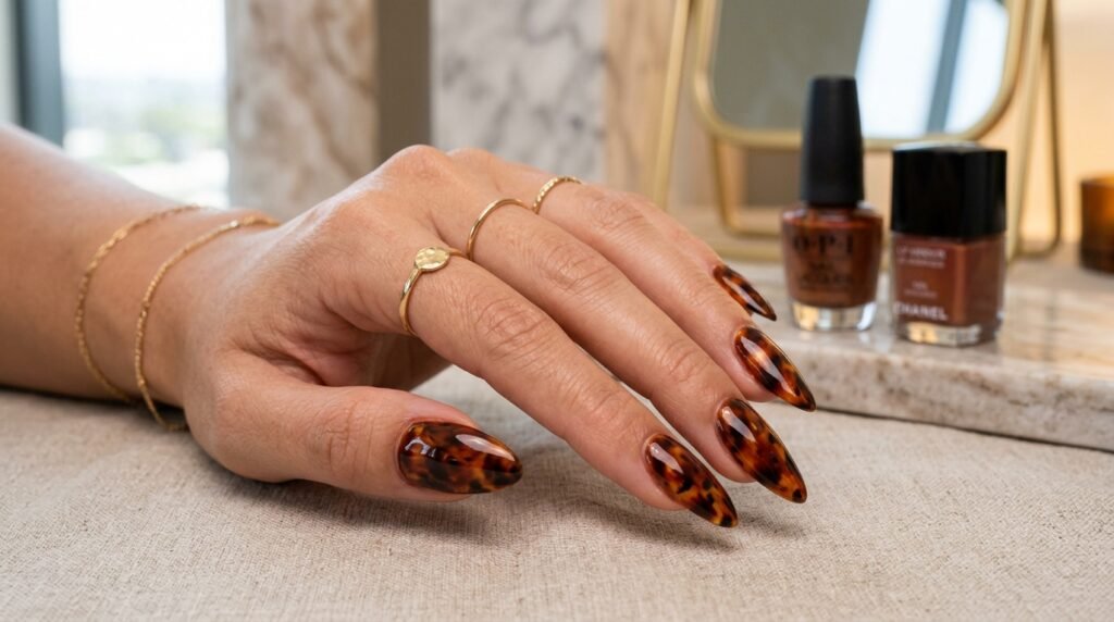 Almond-Shaped Tortoiseshell Nails