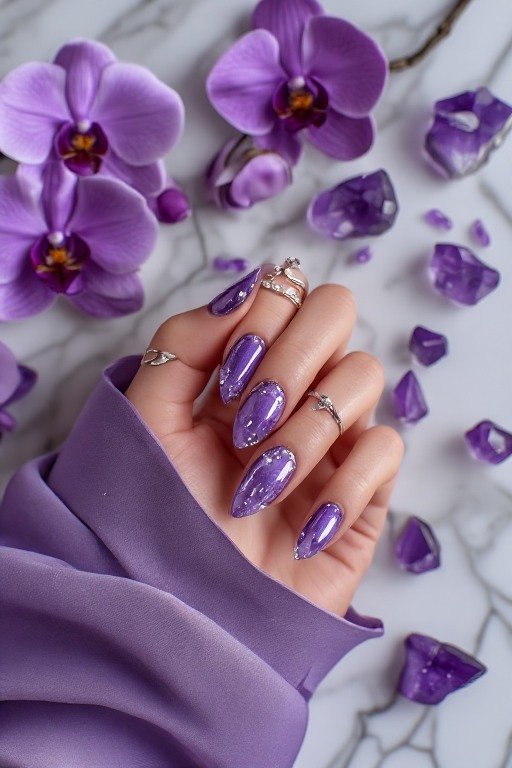 Amethyst Purple Velvet Nail Art Design