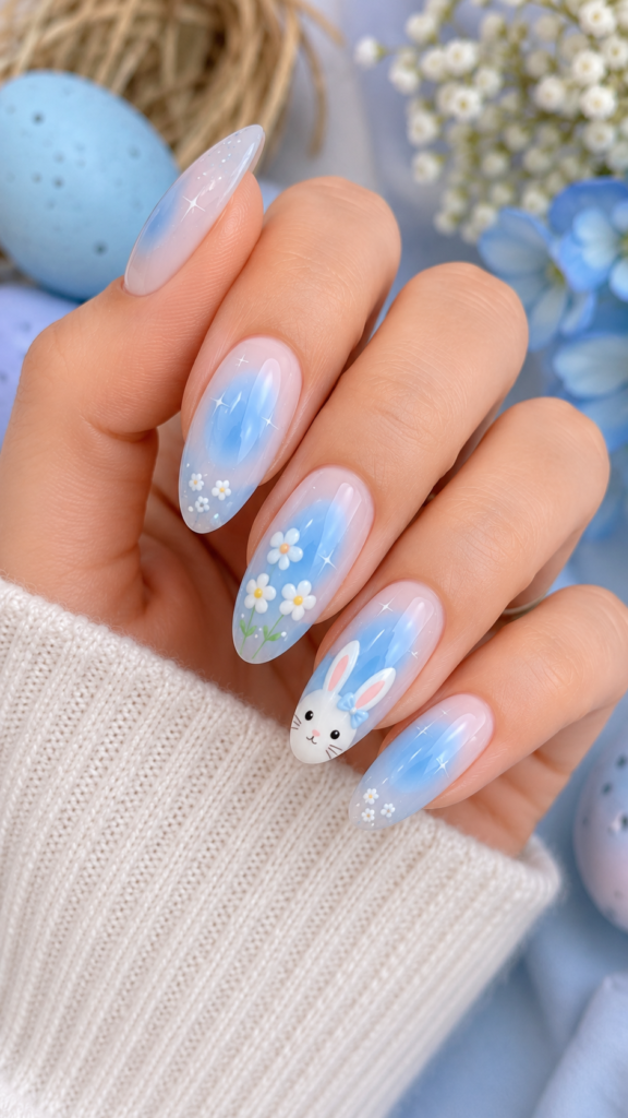 Baby Blue Aura Easter Nails Art