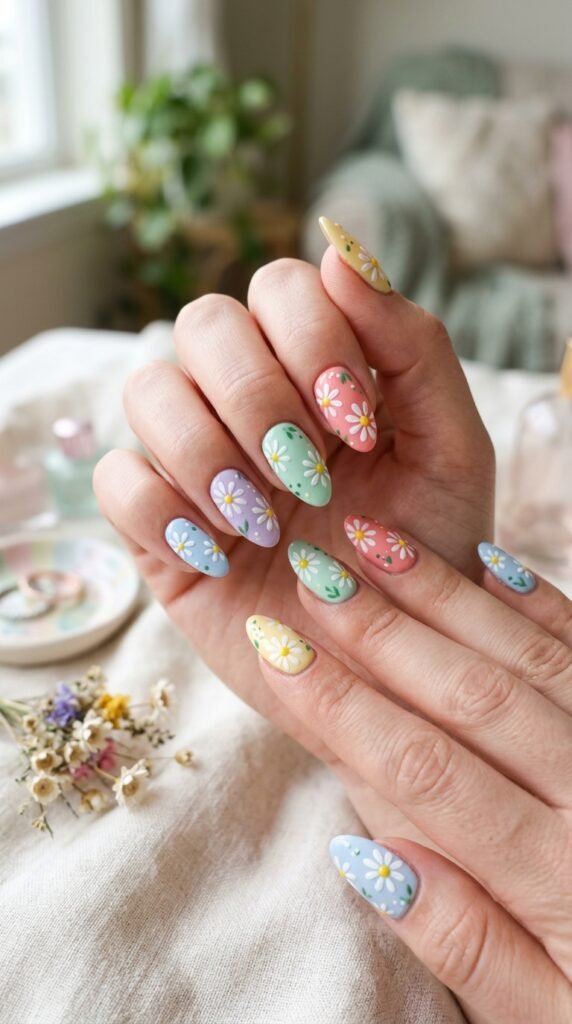 Baby Blue Floral Easter Nails Art