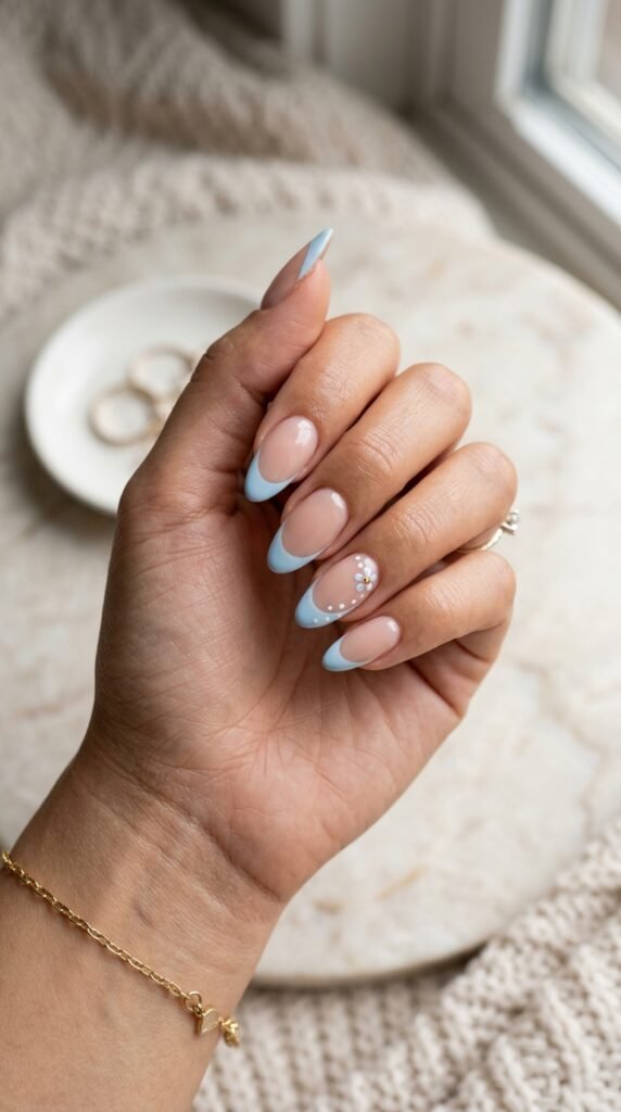 Baby Blue French Tip Nails Art
