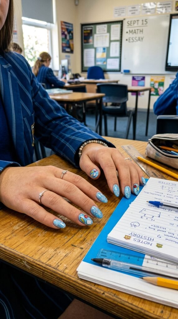 Baby Blue Heart Nails Art