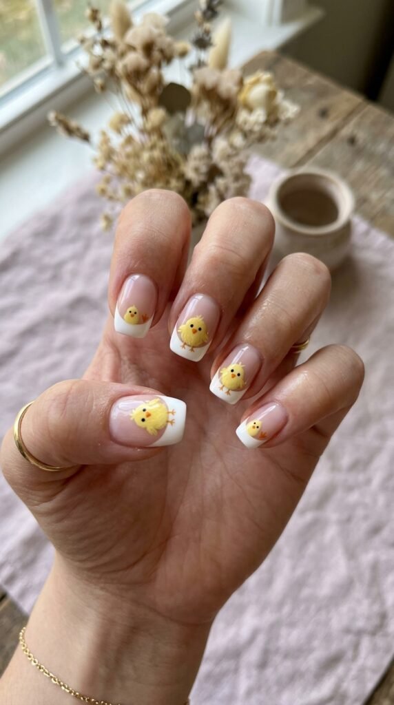 Baby Chick French Tip Nails Art