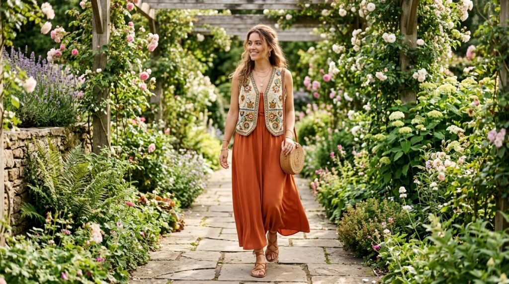 Beaded Vest Over a Maxi Dress