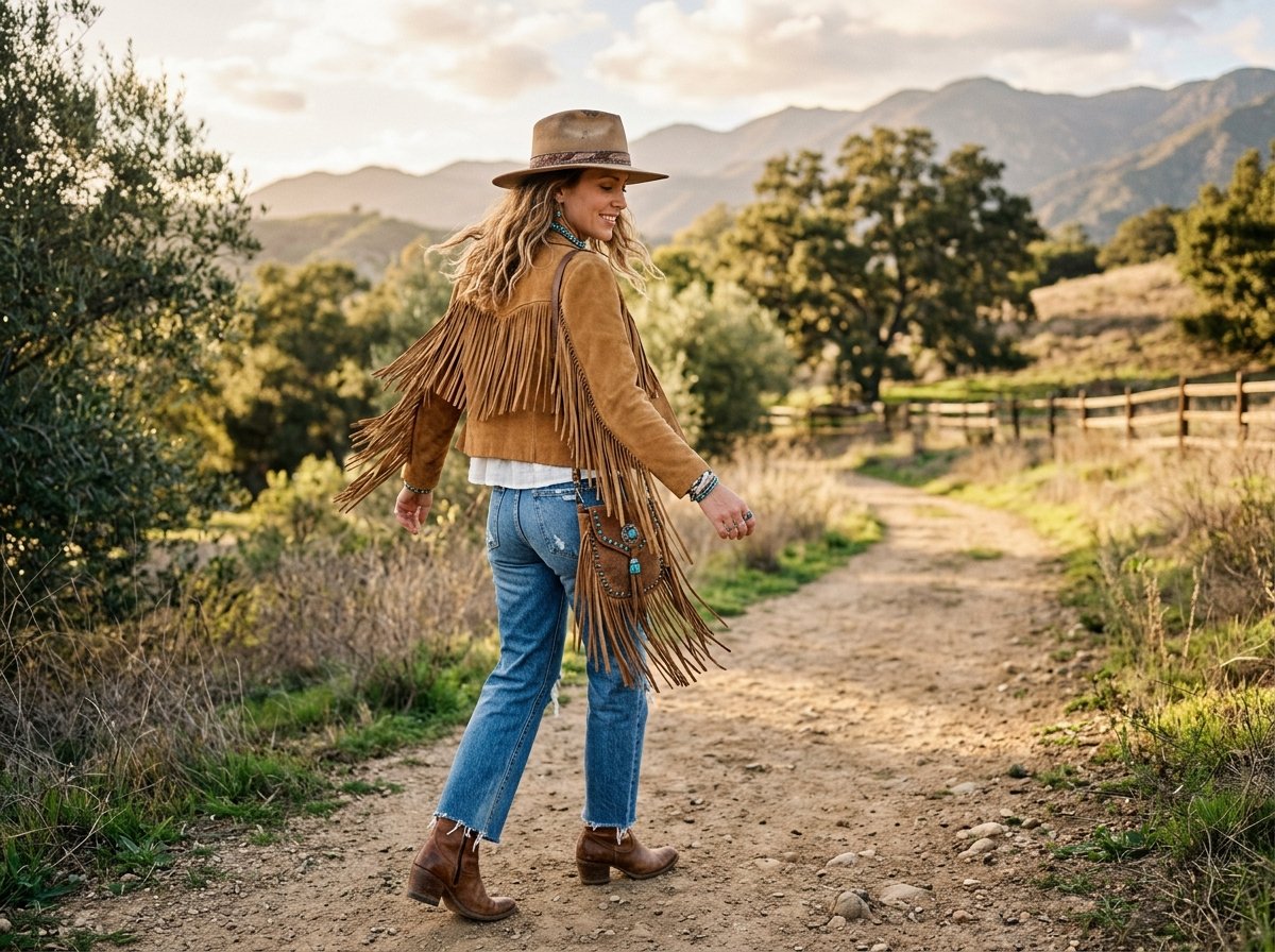 Boho Fringe Jacket and Denim Jeans Outfit
