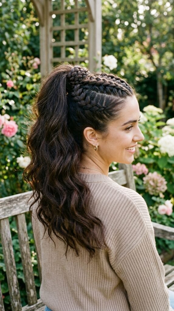 Braided Base High Ponytail Hairstyle