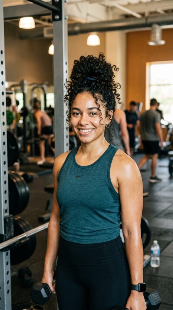 Casual Gym-Day Curly Bun Hairstyle