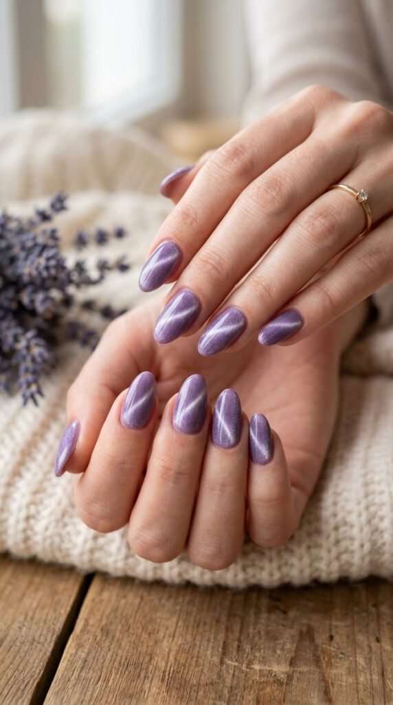 Cat Eye Lavender Velvet Nails Art