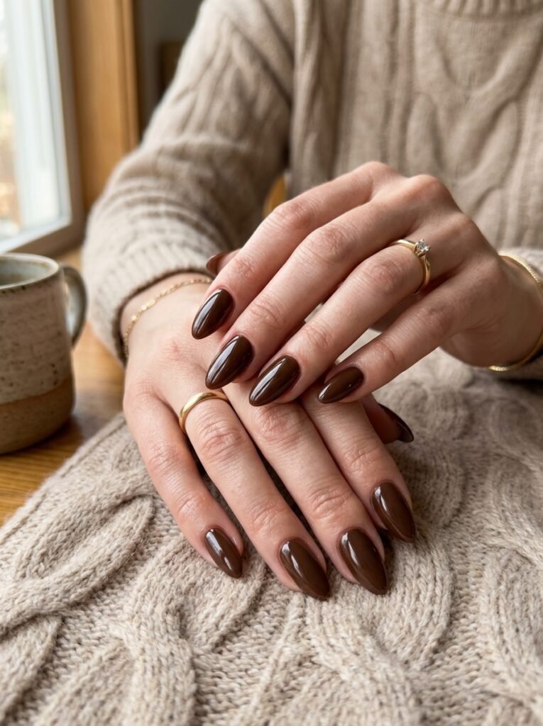 Chocolate Brown Glossy Nails
