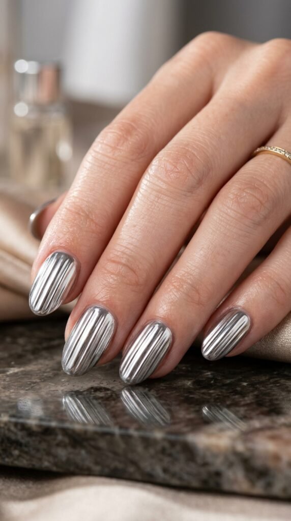 Chrome Ribbed Glass Nails Art
