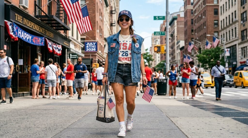 Classic Denim Shorts with a Patriotic Tank