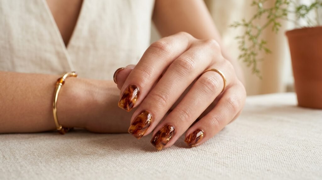 Classic Glossy Tortoiseshell Nails
