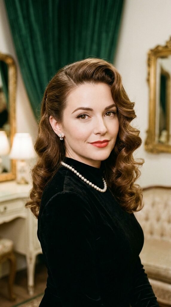 Classic Hollywood Side Part Curls Hairstyle