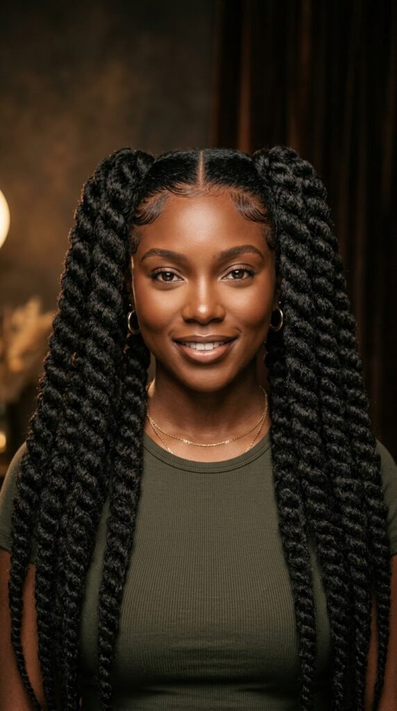 Classic Jumbo Twist Pigtails Hairstyle 
