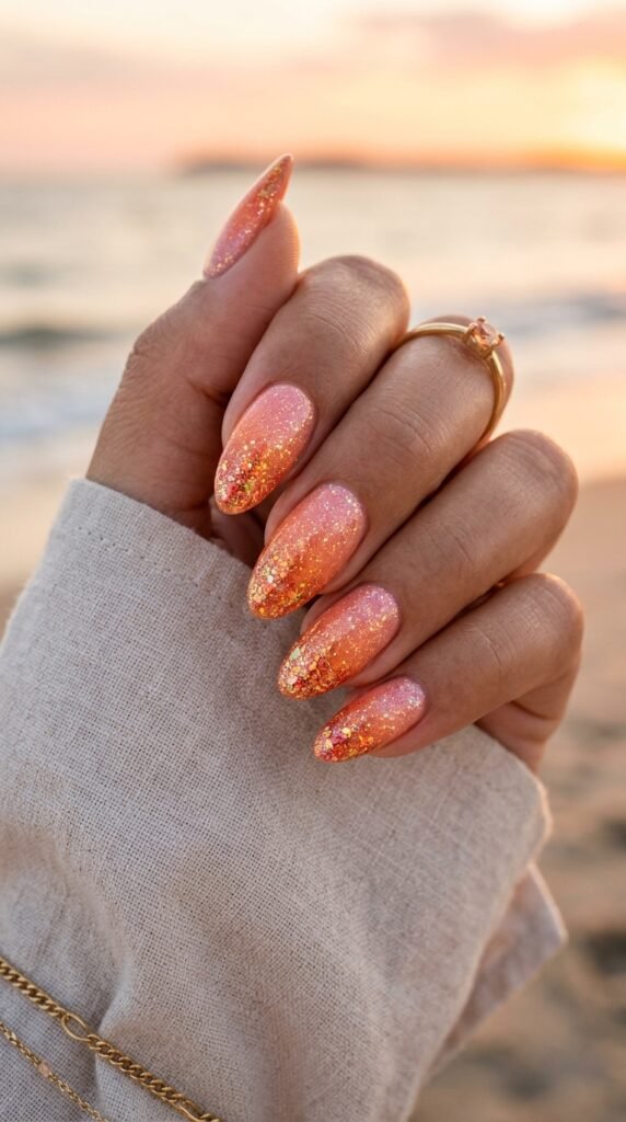 Classic Peach Sunset Ombré Nail Art