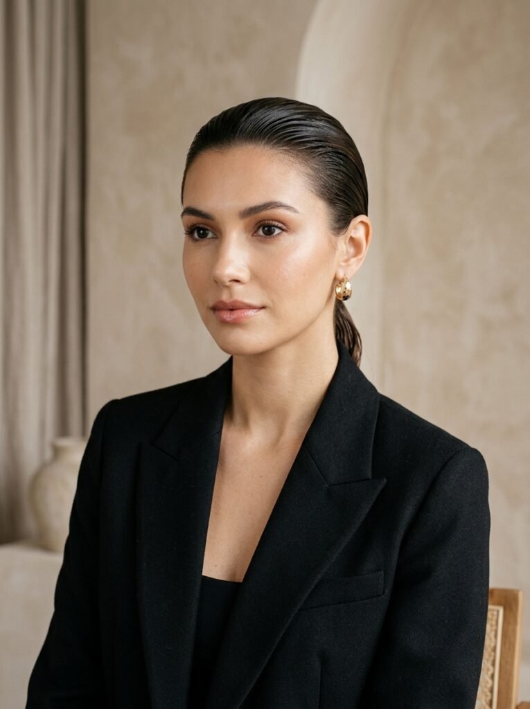 Classic Slicked-Back Wet Look Hair