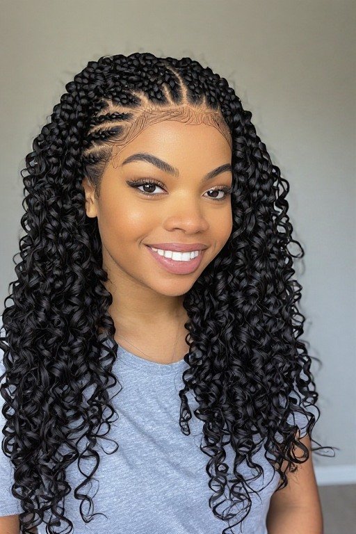 Classic Straight Back Cornrows with Curly Half Wig