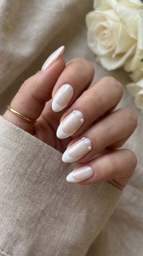 Classic White Glazed Pearl French Tips Nail Art