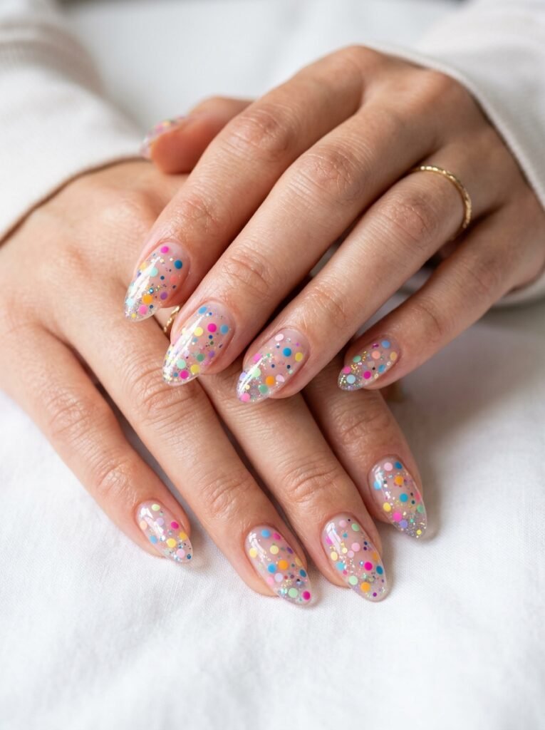 Clear Base Confetti Nails