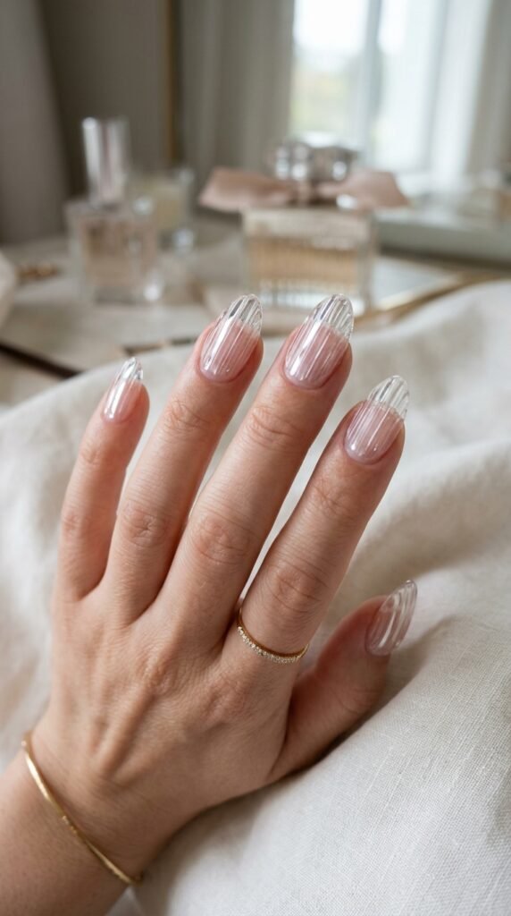 Clear Crystal Ribbed Glass Nails Art