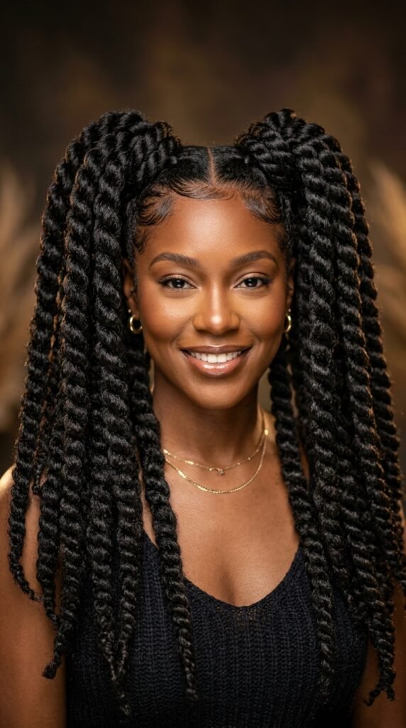 Color Blend Jumbo Twist Pigtails Hairstyle