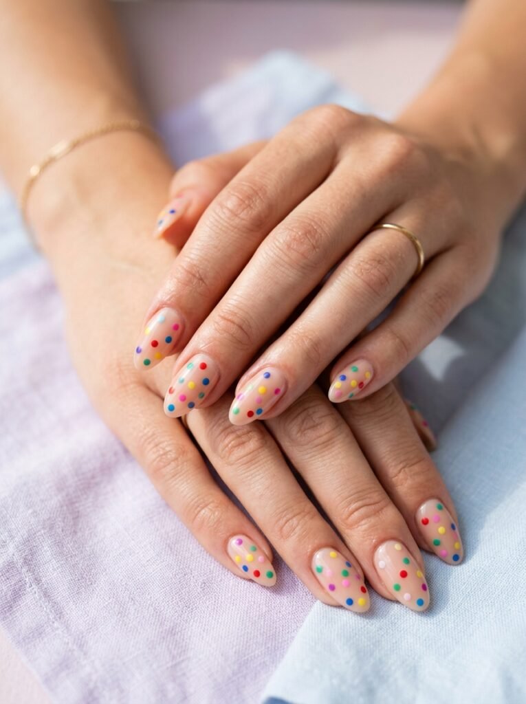 Colorful Rainbow Confetti Nails