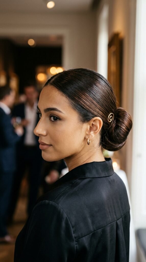 Dark Chocolate Sleek Bun Hairstyle