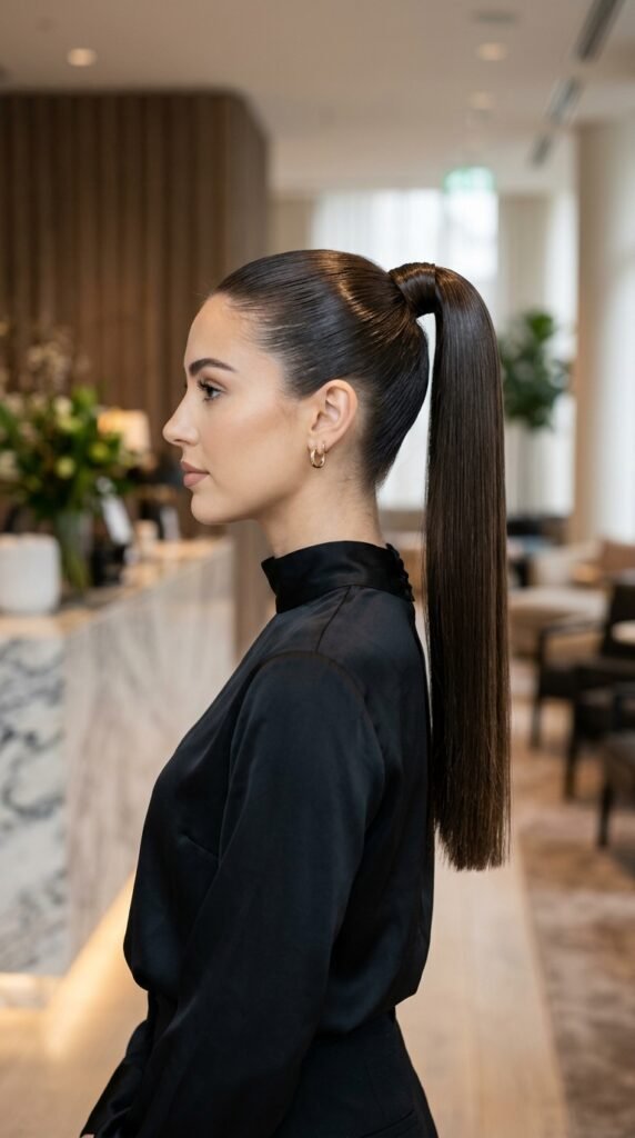 Dark Chocolate Sleek Ponytail Hairstyle