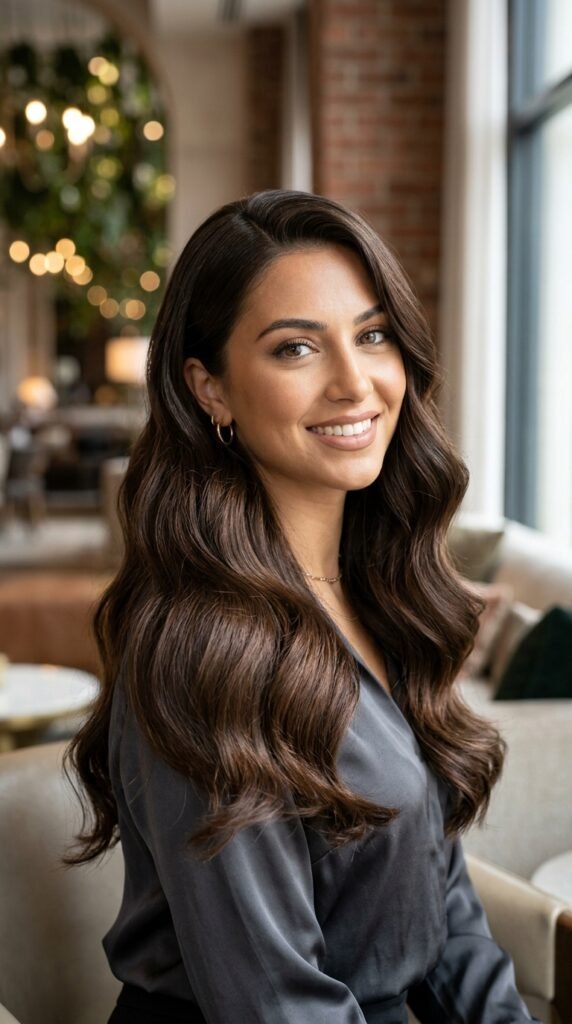 Dark Chocolate Sleek Waves Hairstyle
