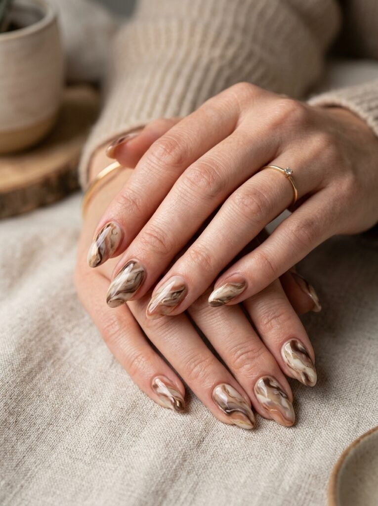Earth Tone Marble Nails