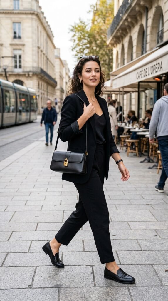 East-West-Shoulder-Bag-with-a-Monochrome-Outfit
