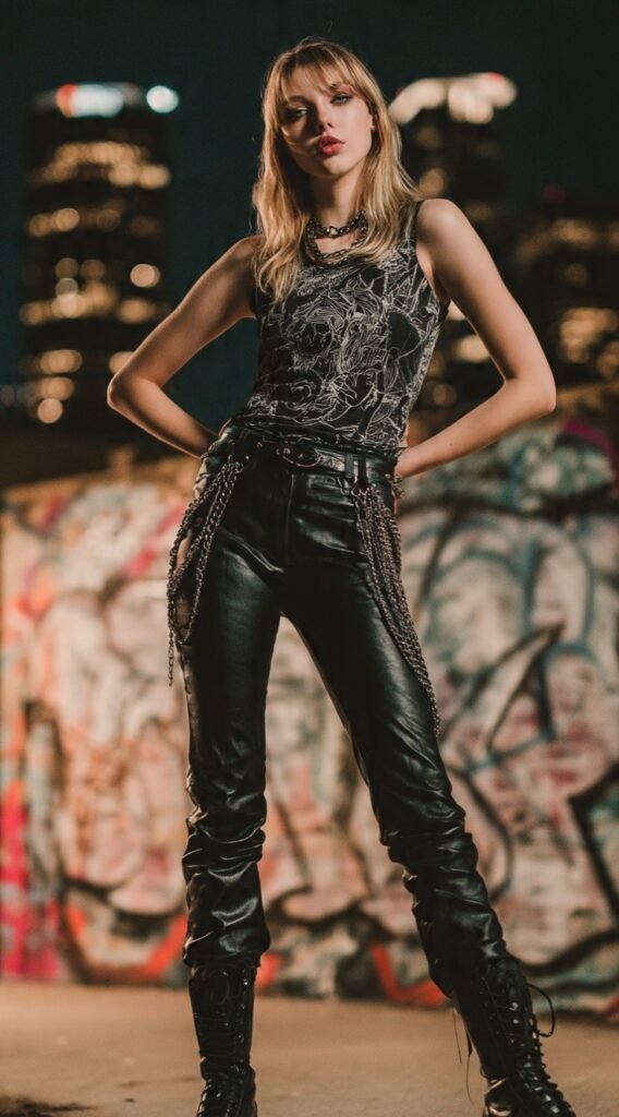 Edgy-Street-Style-With-Leather-Pants-and-Crop-Tops
