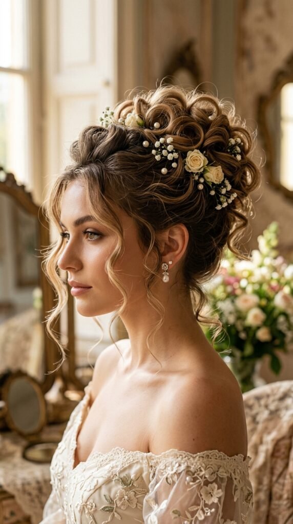 Elegant High Romantic Curly Updo Hairstyle