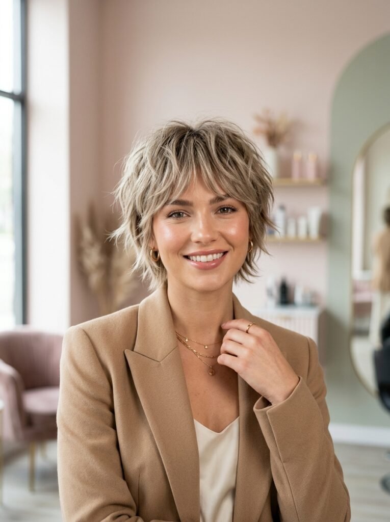 Feathered Pixie Shag Hairstyle with Wispy Bangs