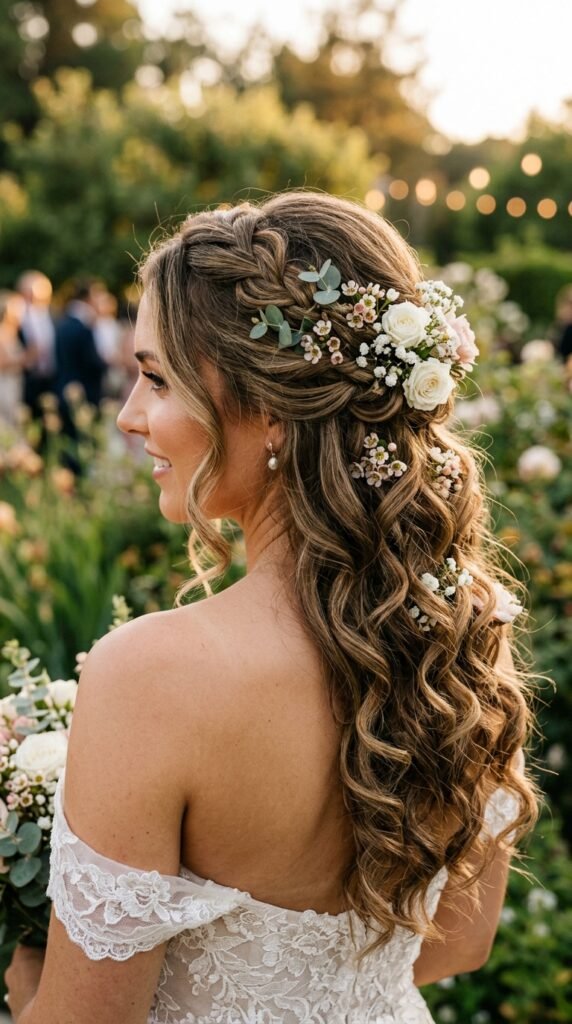 Floral Half Up Half Down Bridal Glow Hairstyle