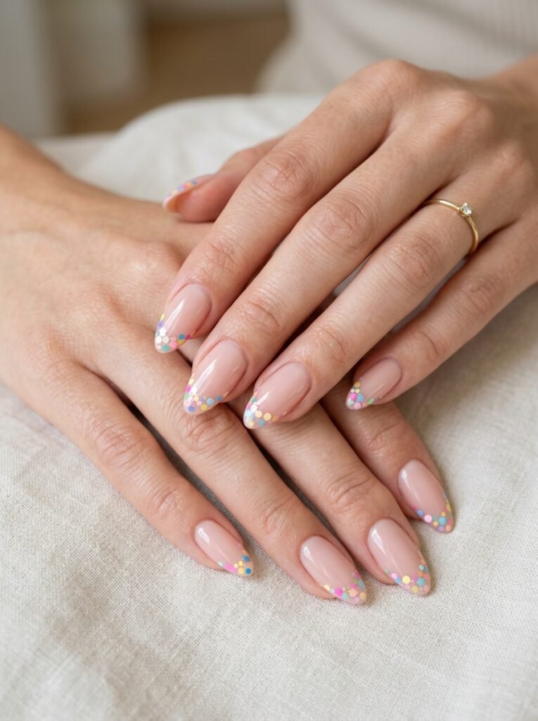 French Tip Confetti Nails